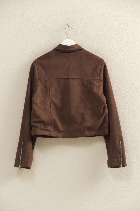 “HONEY” COLLARED SUEDE ZIP UP JACKET