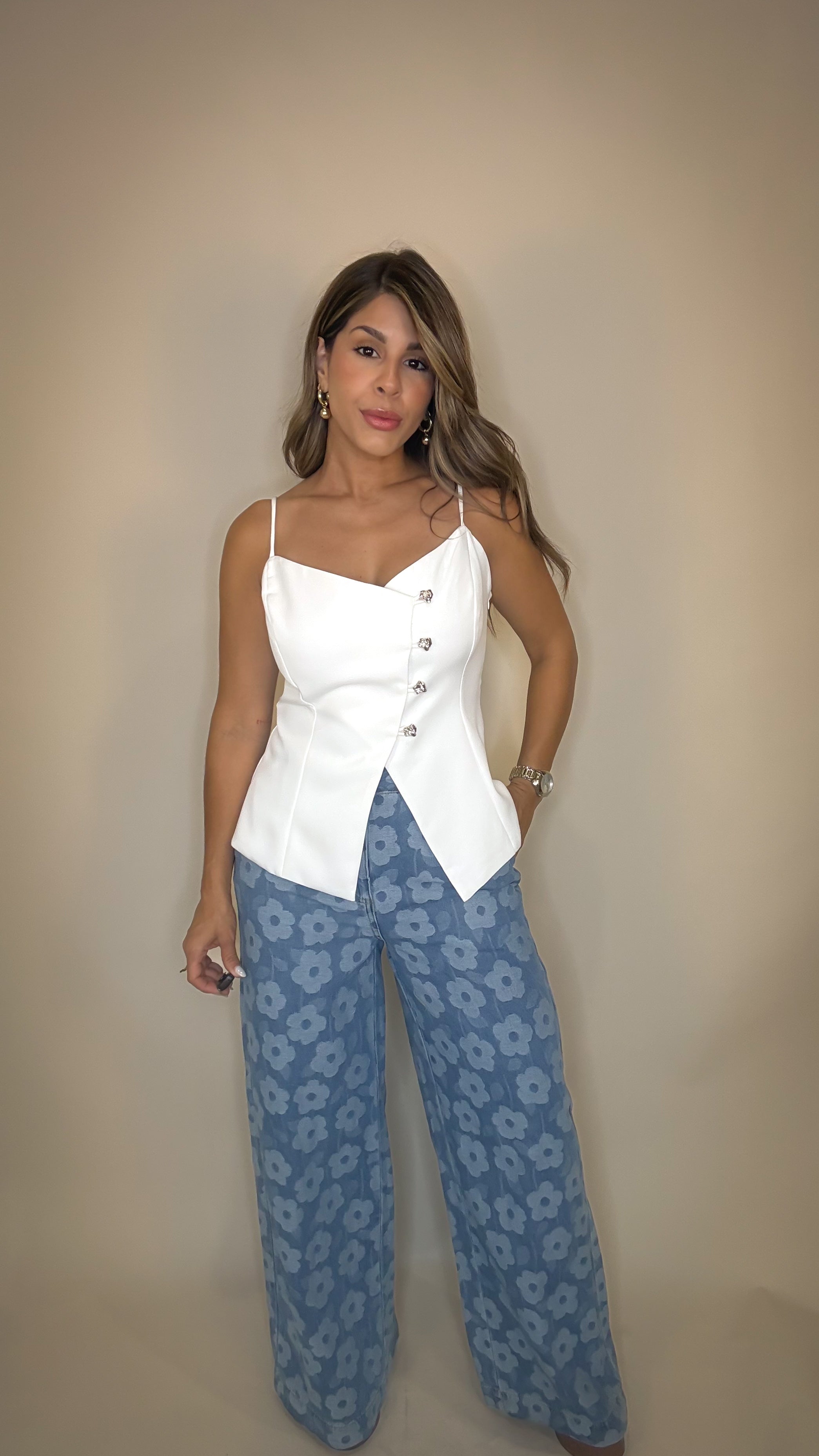 “FLORA” WIDE LEG DENIM PANTS