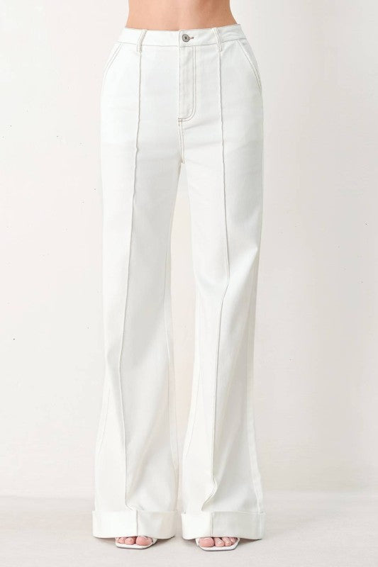 “GEMMA” IVORY DENIM HIGH WAIST PANT