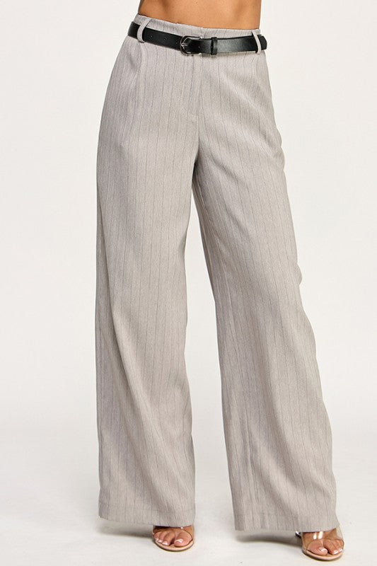 “KATE” BELTED PIN STRIPE TROUSER