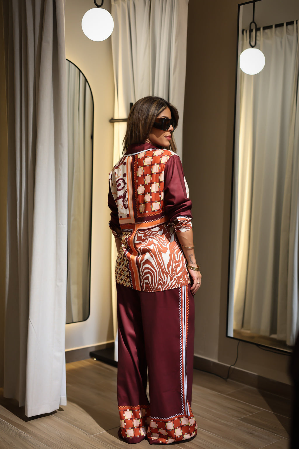 “AMBER” PATCHWORK PRINT SHIRT AND PANT SET