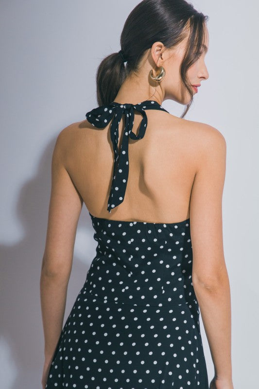 “DAPHNE” POLKA DOT HALTER VEST TOP AND MINI SKORT SET