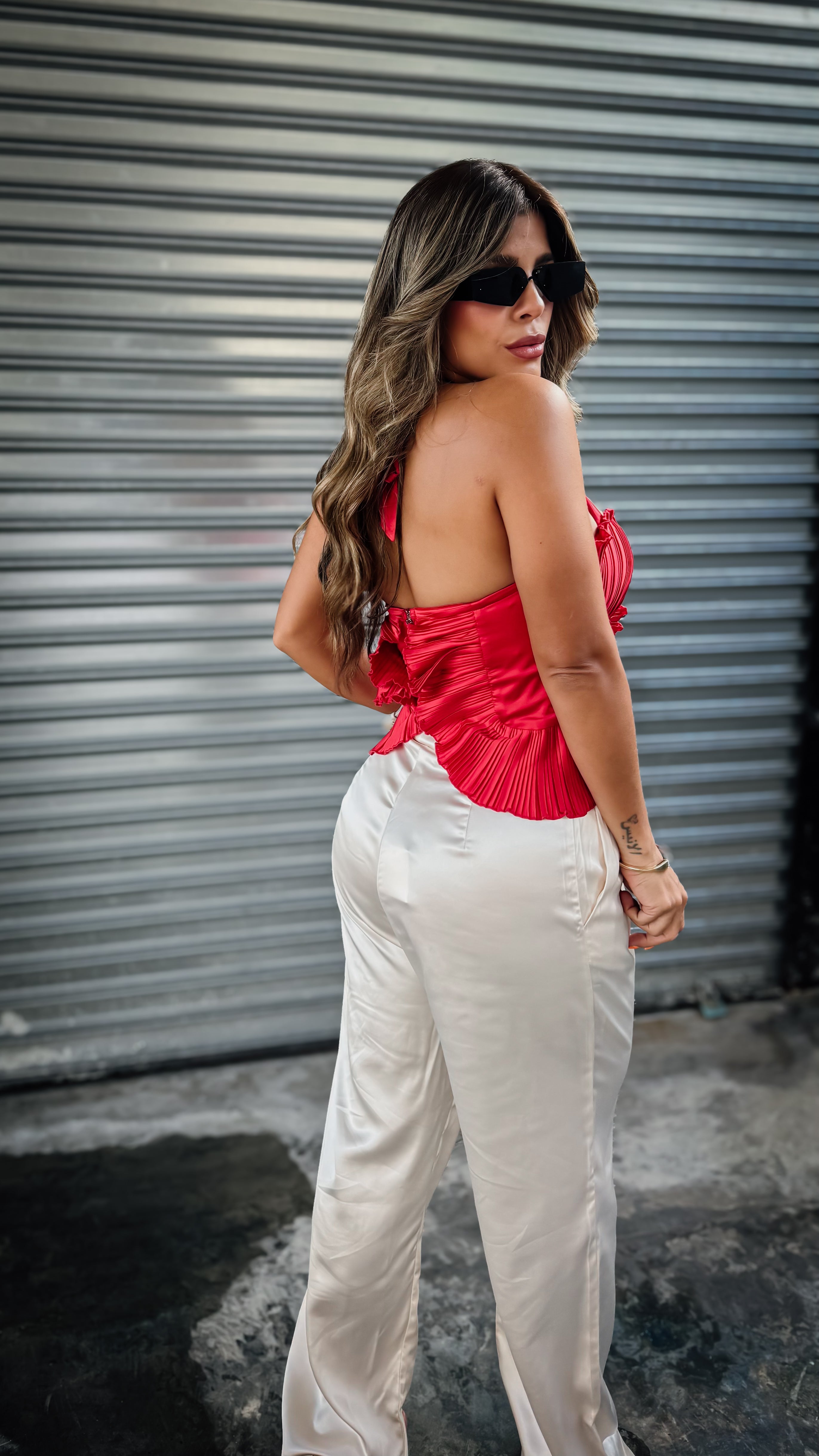“SARAH” SATIN HIGH WAIST WIDE LEG PANTS