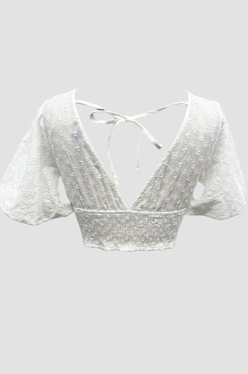 “GALILEA” EYELET PUFF SLEEVE TOP