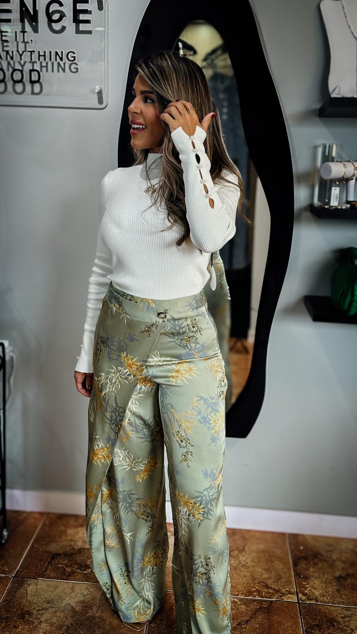 “MOLLY” FLORAL PRINT HIGH WAISTED WIDE LEG PANTS