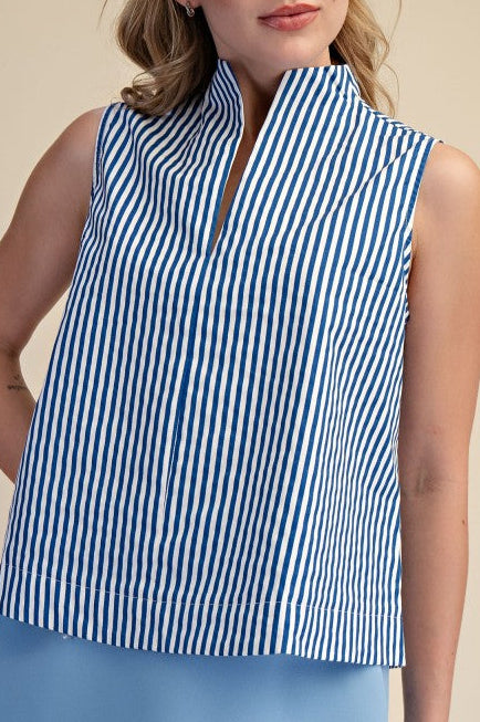 “NURIA” ROUND COLLAR STRIPED TOP