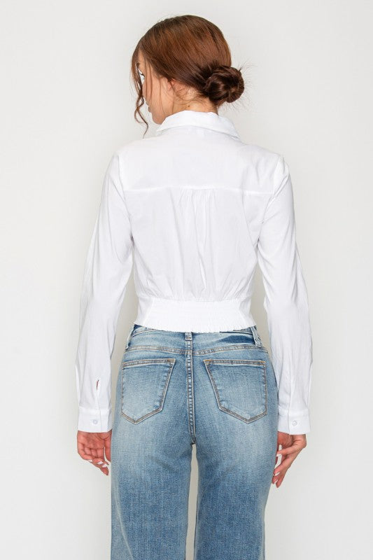 “RILEY” CROPPED BUTTON DOWN SHIRT