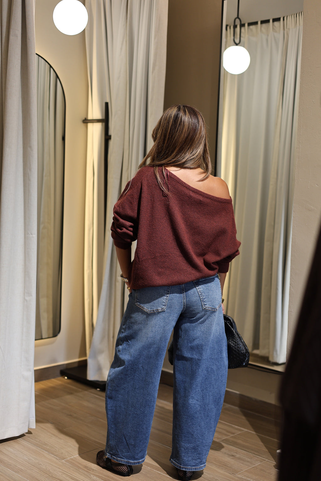 “MARIANA” OFF SHOULDER KNIT PULLOVER SWEATER