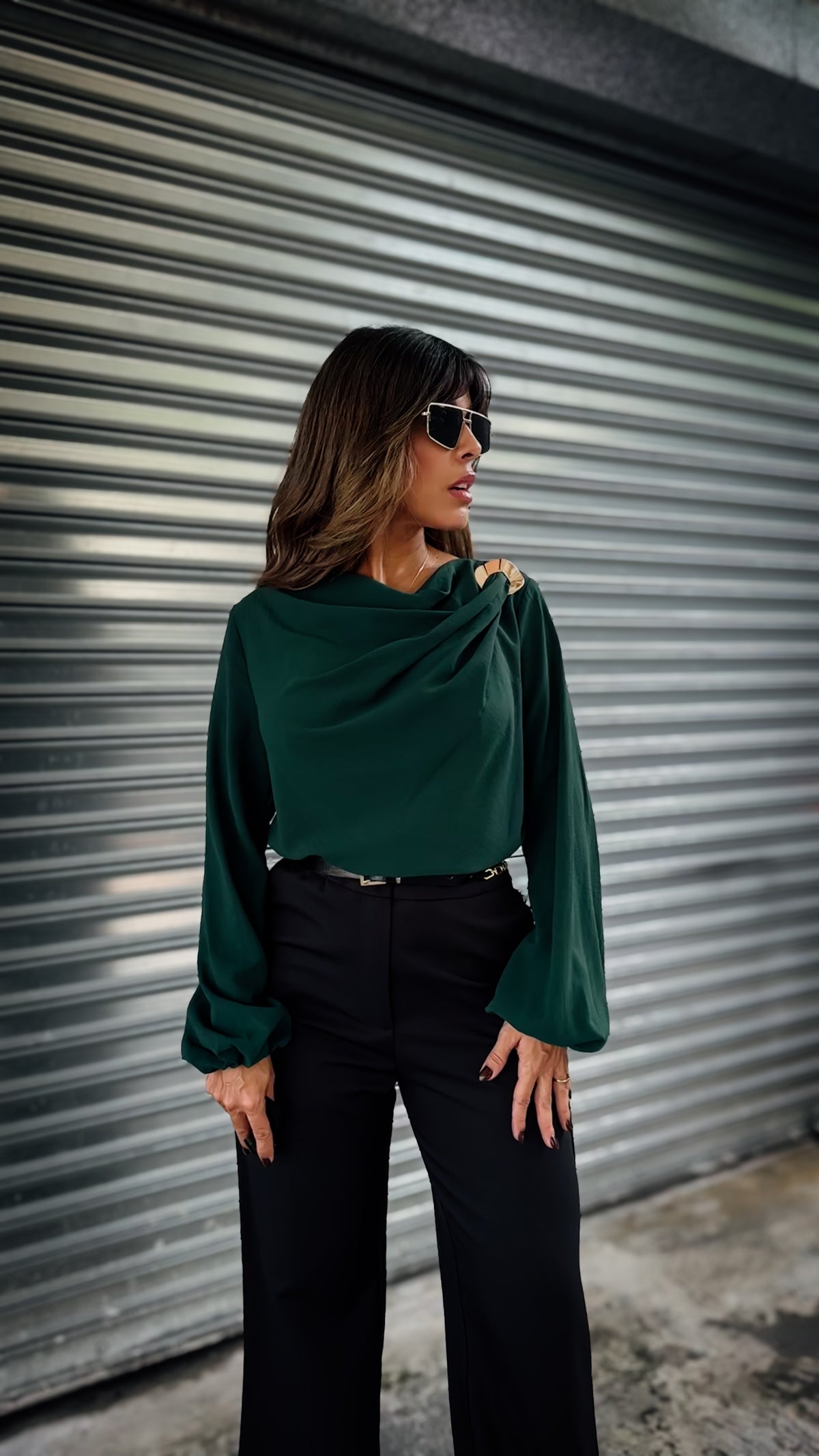"GENEVIEVE" FLOWY NECKLINE WITH SHOULDER DETAIL TOP