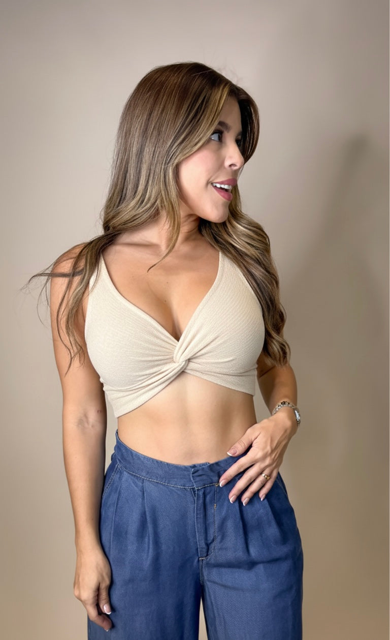 “NINA” RIBBED FRONT TWIST CROP TOP