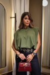 “ MOLLY” SHOULDER PADDED CROPPED TEE