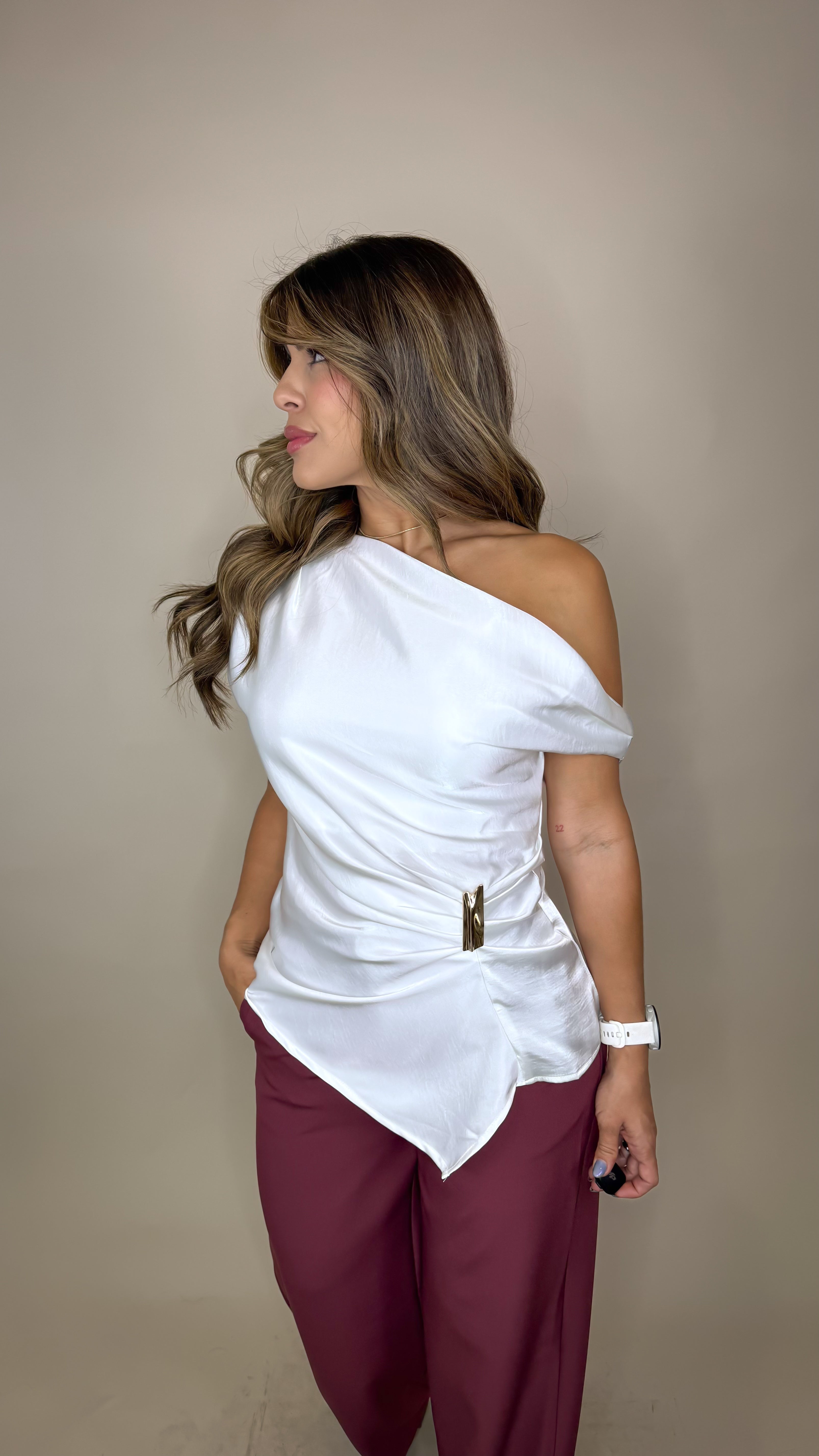 “NICOLE” SATIN DRAPE TOP
