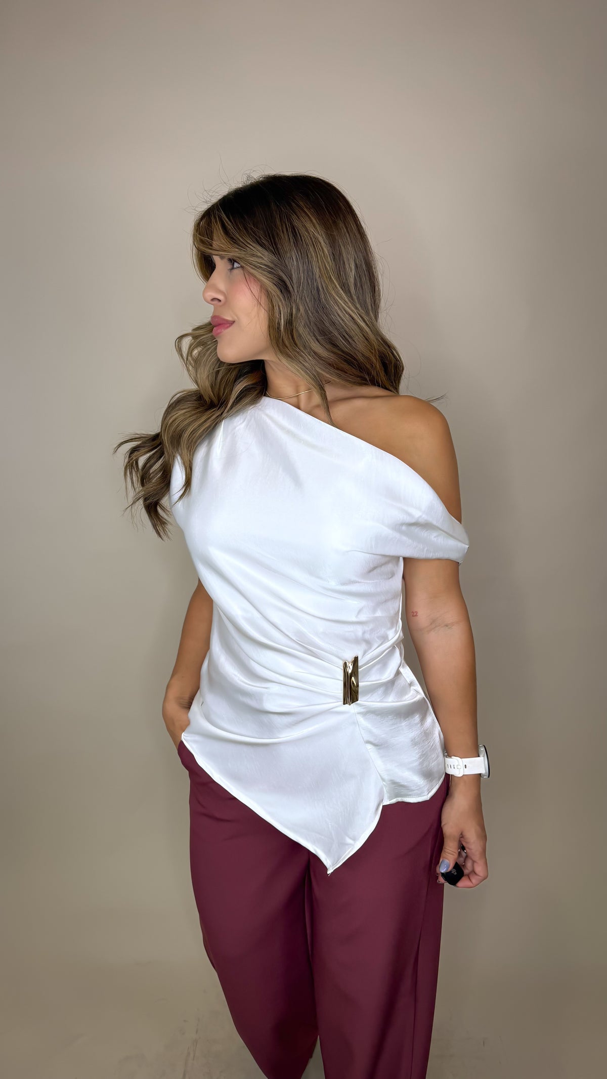“NICOLE” SATIN DRAPE TOP
