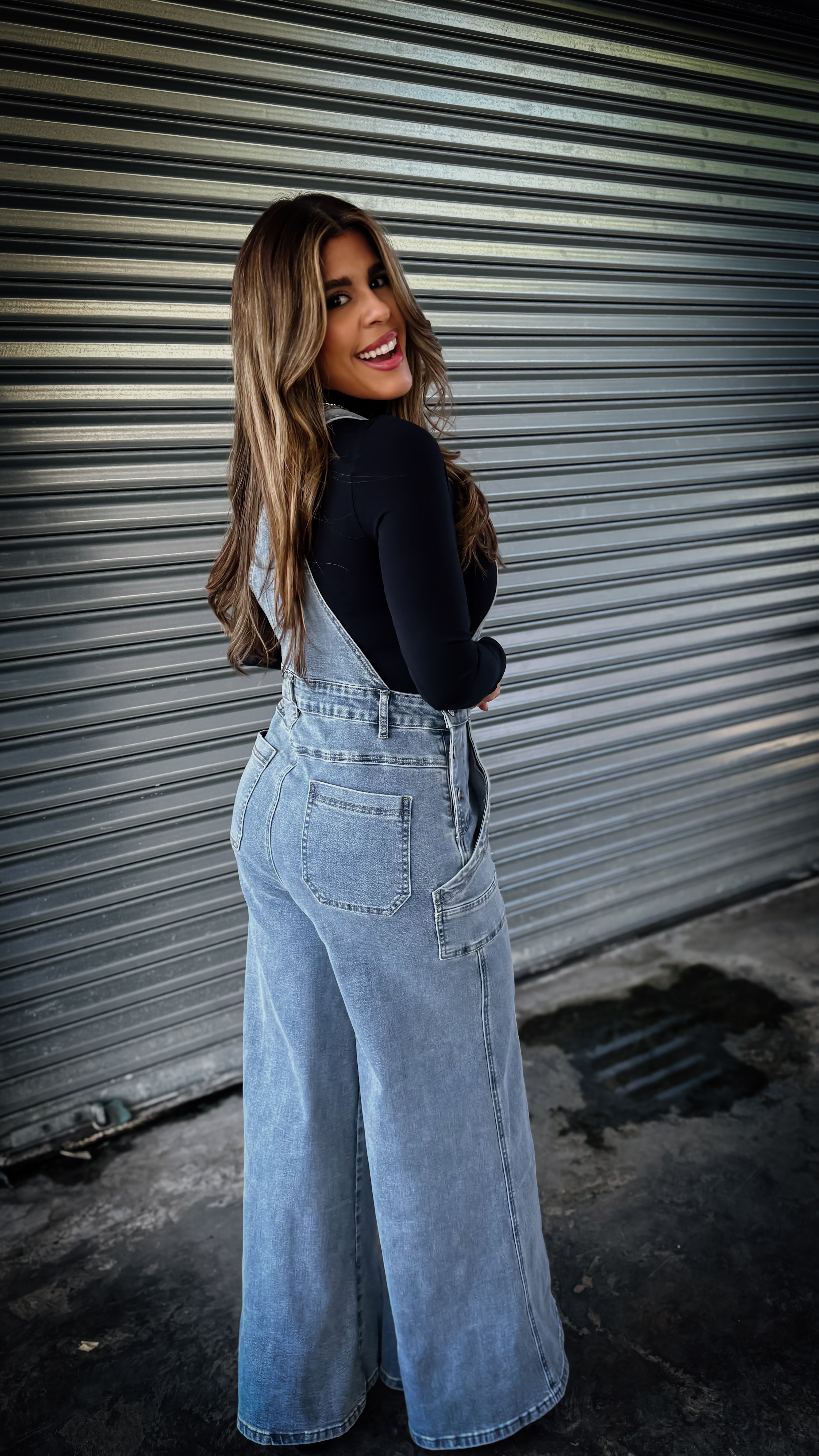 “CLAUDIA” WIDE PALAZZO DENIM OVERALL