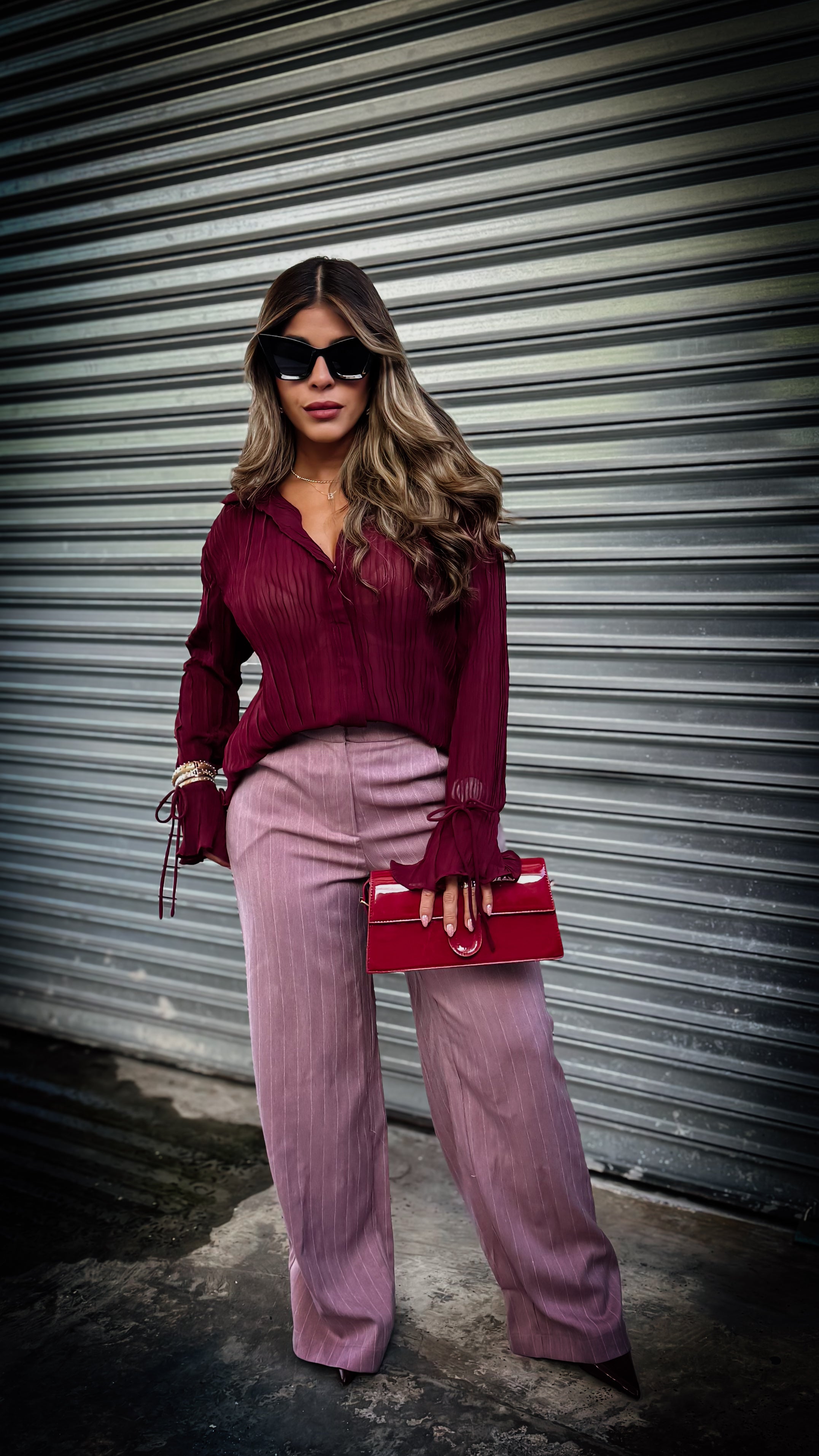 “KATE” BELTED PIN STRIPE TROUSER