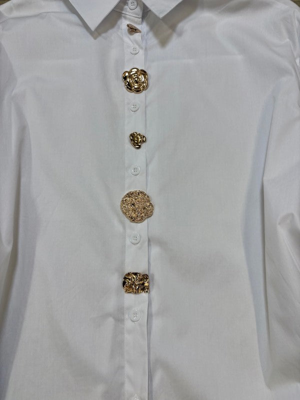 “GABY” BUTTON-DOWN SHIRT WITH STATEMENT GOLD BUTTONS