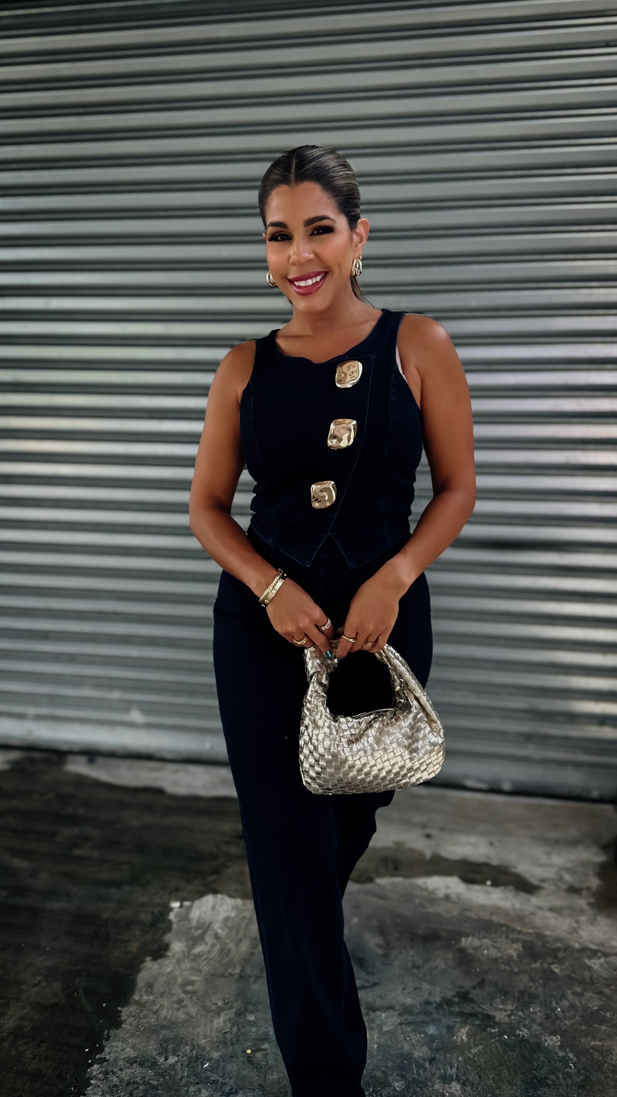 “LEVIAN” DENIM SET WITH GOLD DETAILS