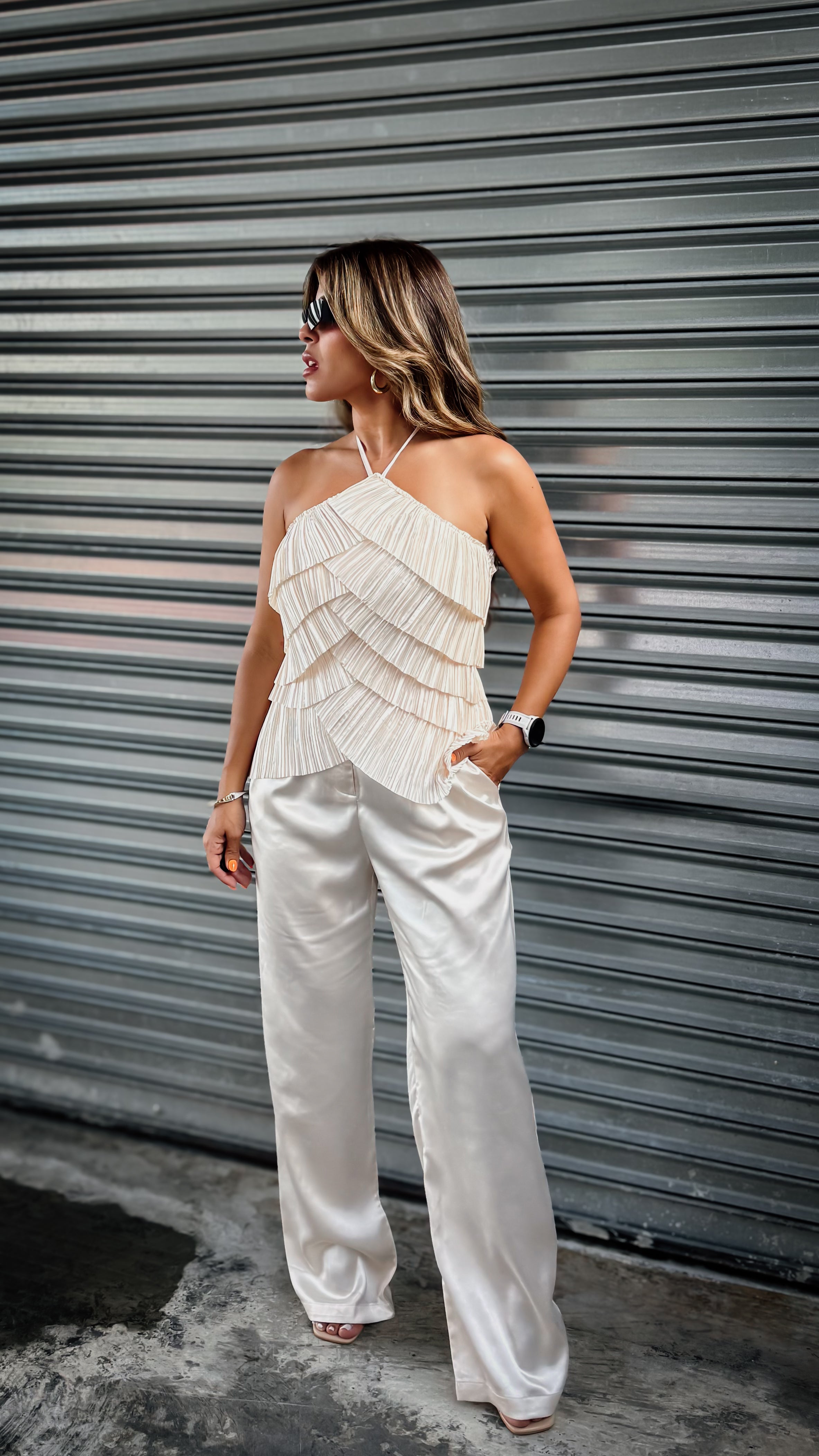 “SARAH” SATIN HIGH WAIST WIDE LEG PANTS