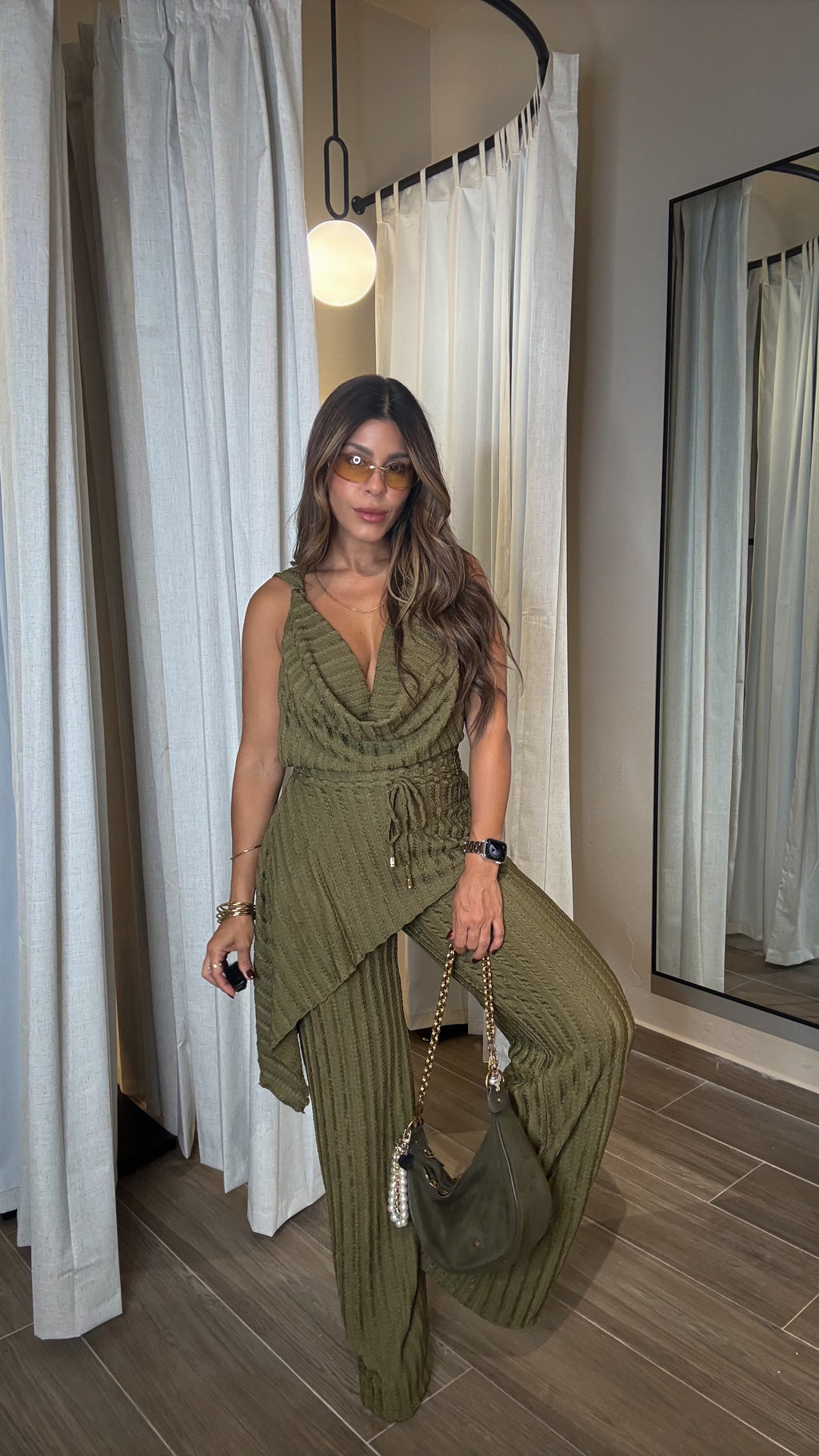 “SAMARAH” COWL NECK ASYMMETRIC TOP AND WIDE LEG PANT SET