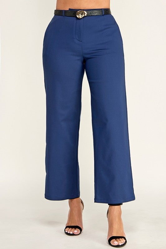 “GISSELLE” FITTED BELTED TROUSER NAVY