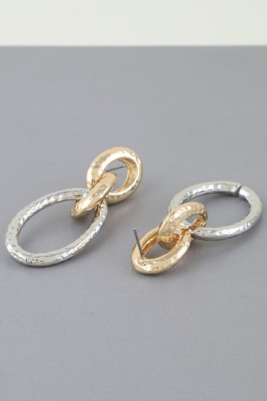 HAMMERED LINK CHAIN DROP EARRINGS