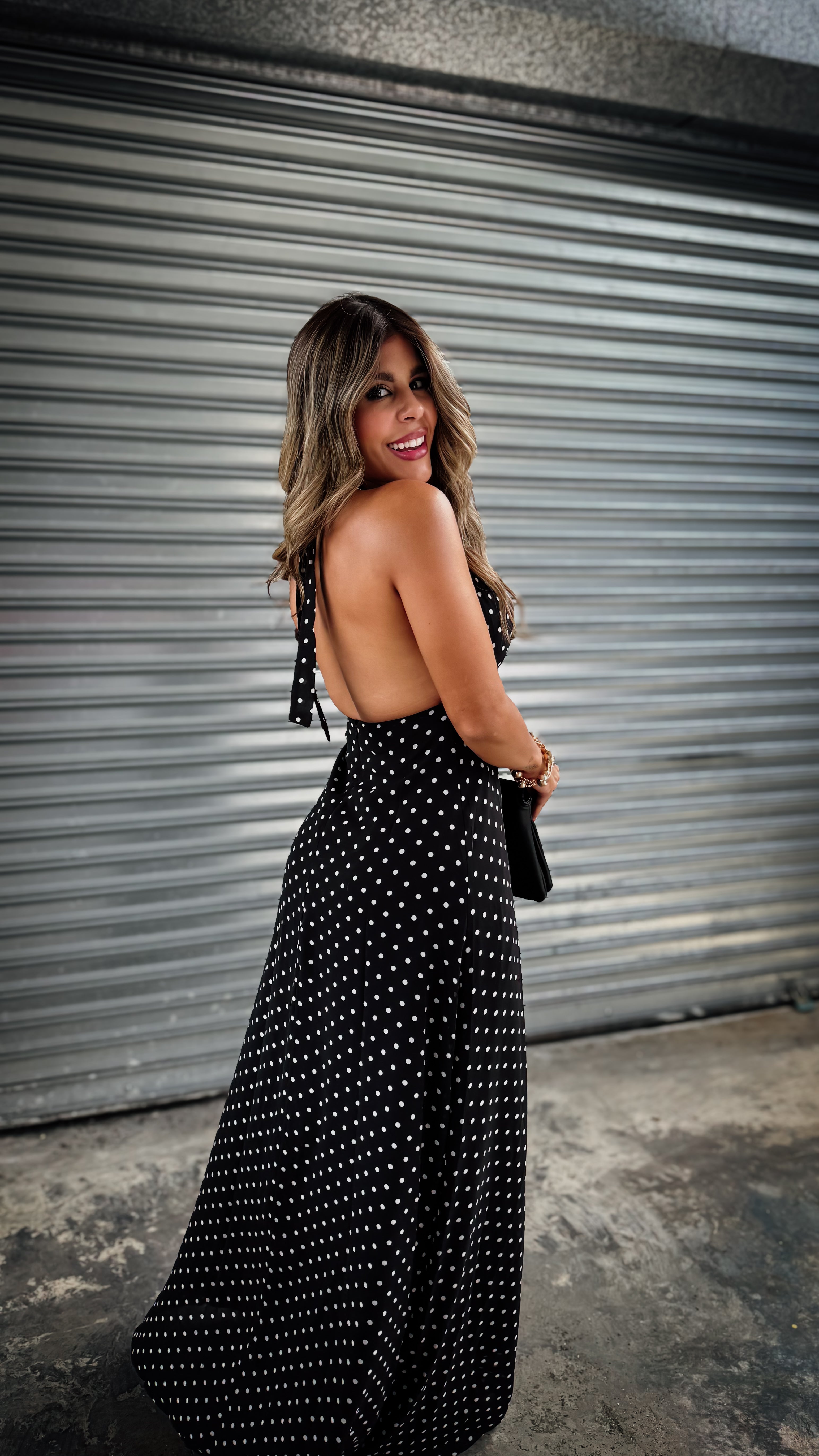“CHLOE” POLKA DOT HALTER NECK MAXI DRESS