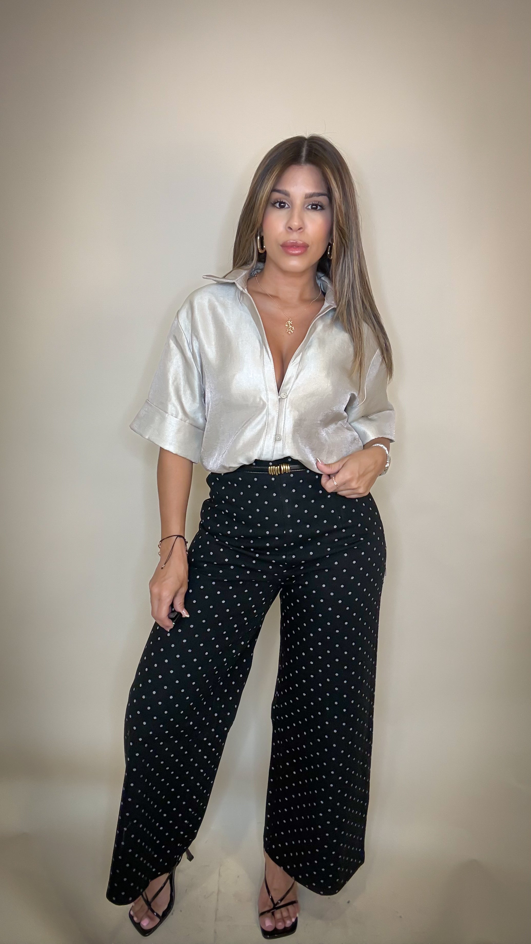 “JIMENA” POLKADOT HIGH WAIST WIDE LEG CROPPED PANTS