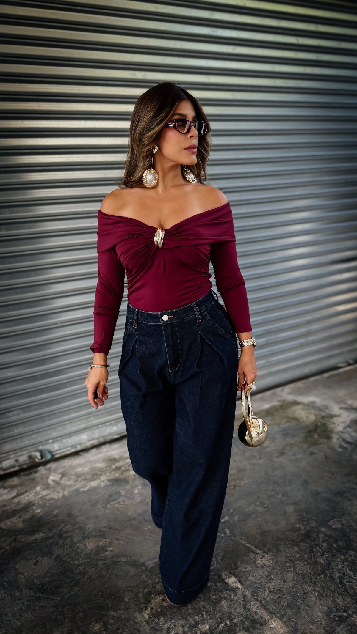 “LEVY” MID RISE PLEATED WIDE LEG DENIM