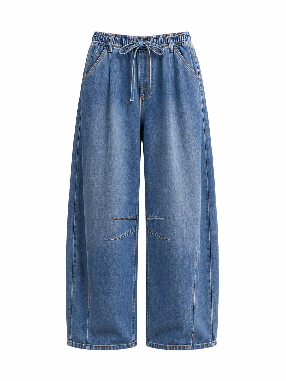 “VIVIAN” DRAWSTRING WIDE-LEG DENIM PANTS