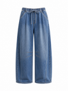 “VIVIAN” DRAWSTRING WIDE-LEG DENIM PANTS