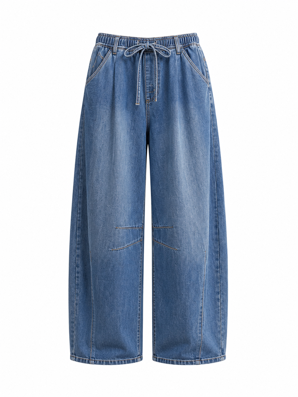 “VIVIAN” DRAWSTRING WIDE-LEG DENIM PANTS