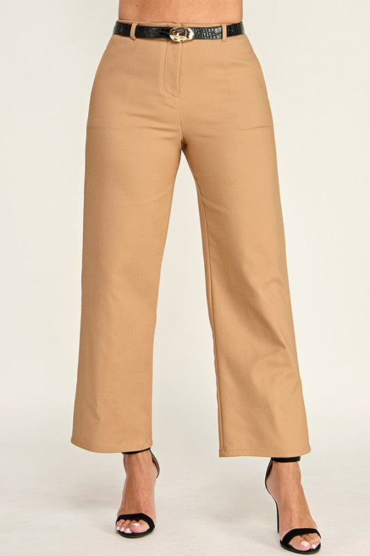 “GISSELLE” FITTED BELTED TROUSER MOCHA