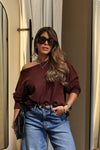 “MARIANA” OFF SHOULDER KNIT PULLOVER SWEATER