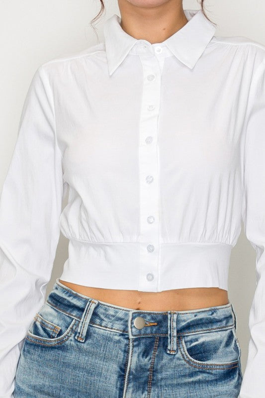 “RILEY” CROPPED BUTTON DOWN SHIRT