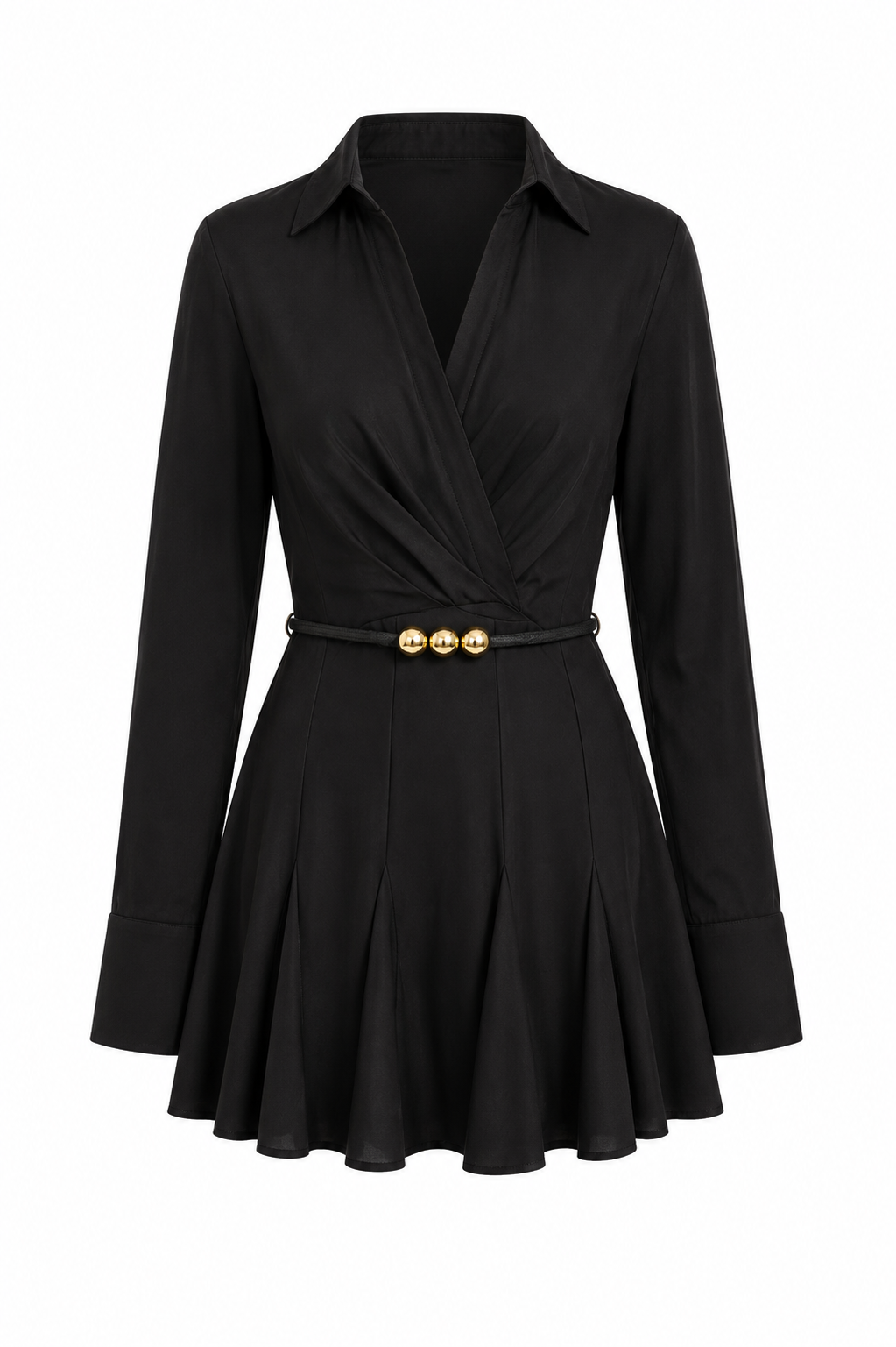 “EMI” SOLID COLLARED NECK FLARE SHIRT DRESS