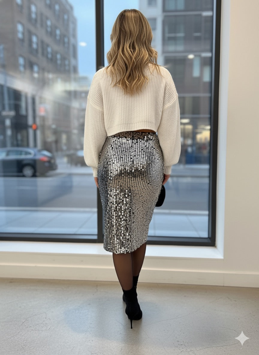 “MINGLE” MIDI SEQUIN SKIRT