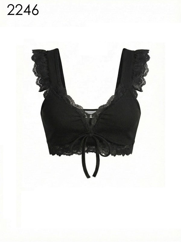 “DANAI” RIBBED LACE UP BRA TOP ONE SIZE