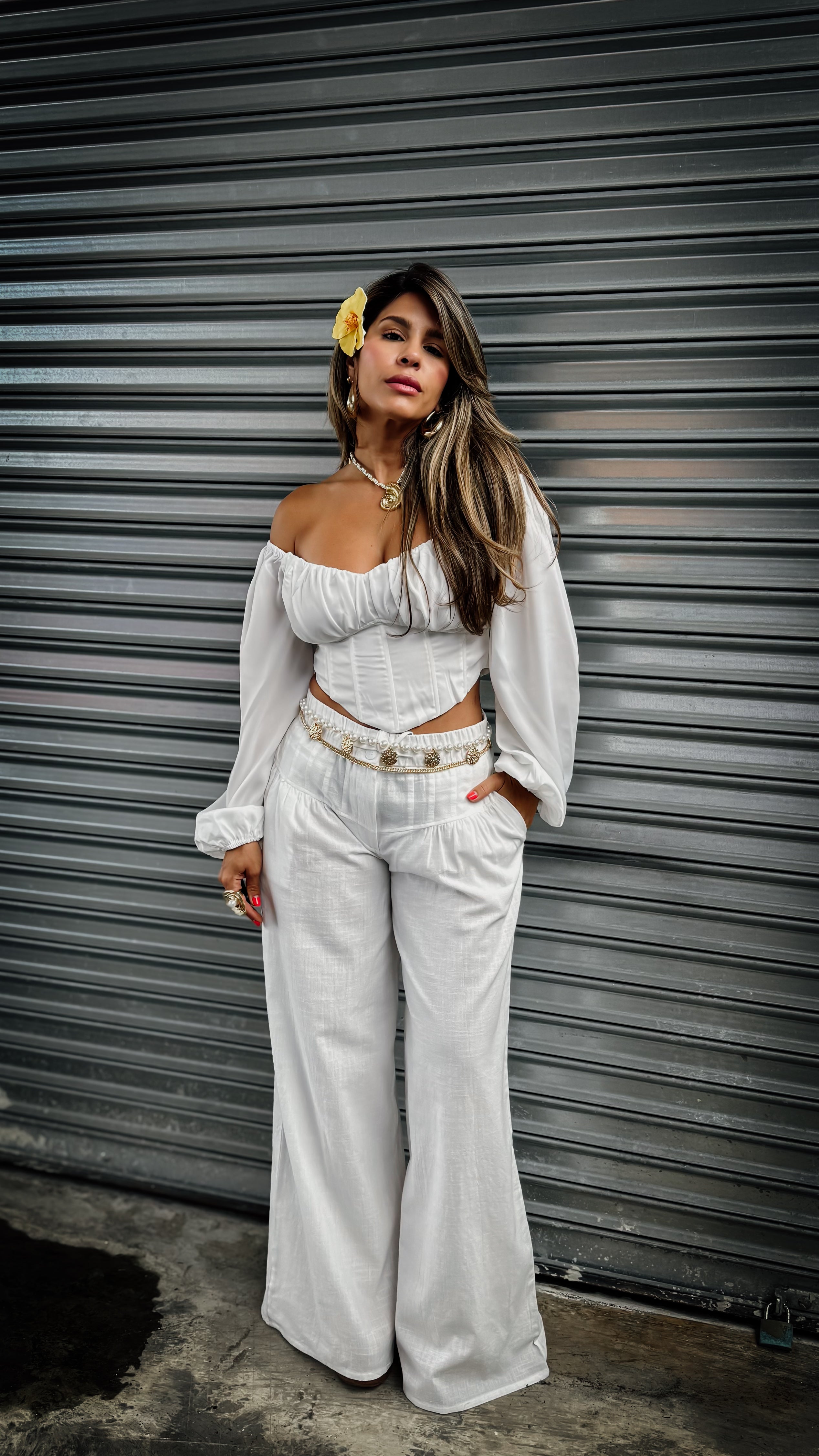 “FLOR MAGA” OFF SHOULDER BUSTIER TOP