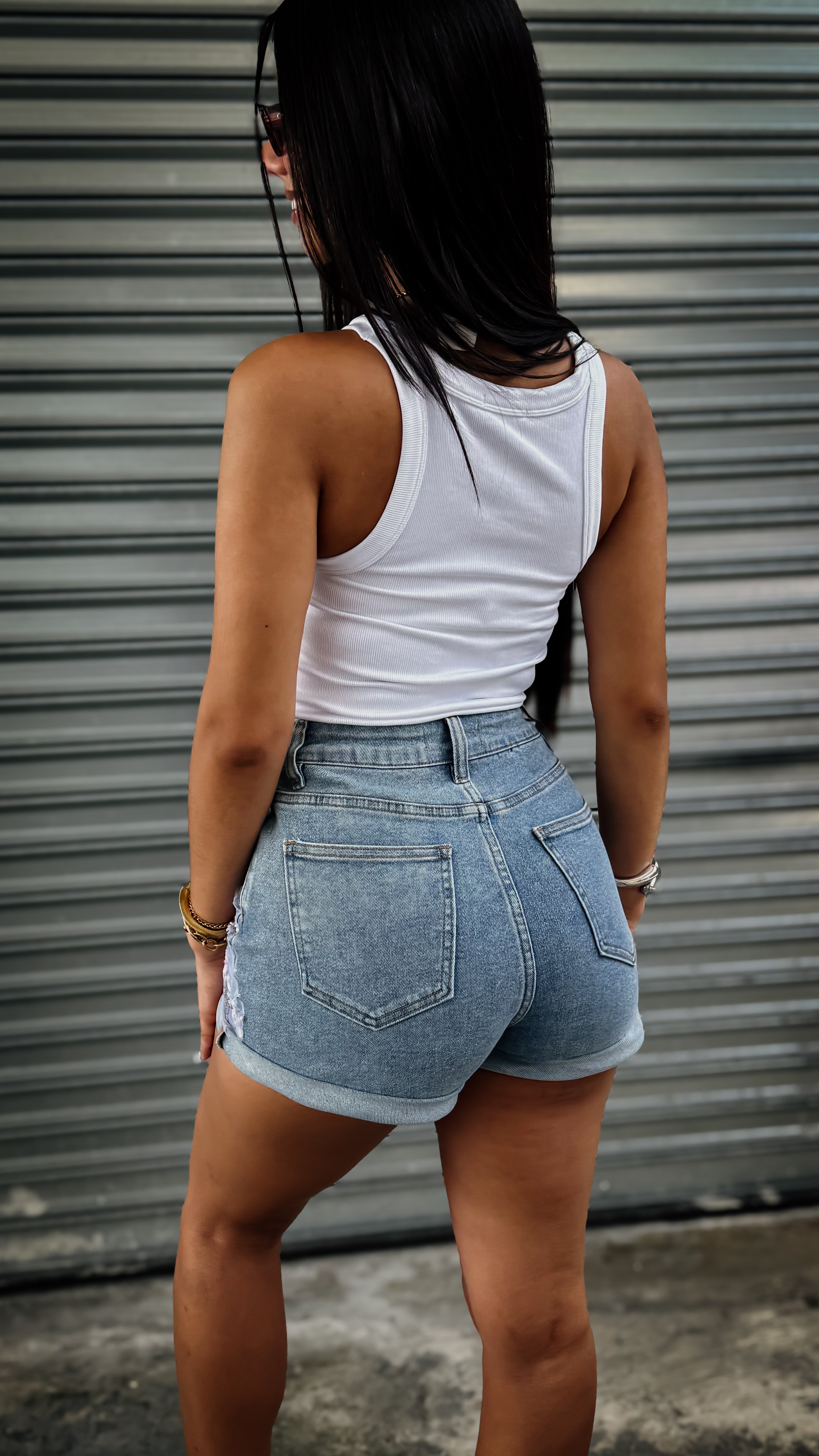 “POPPY” EMBELLISHED DENIM SHORT
