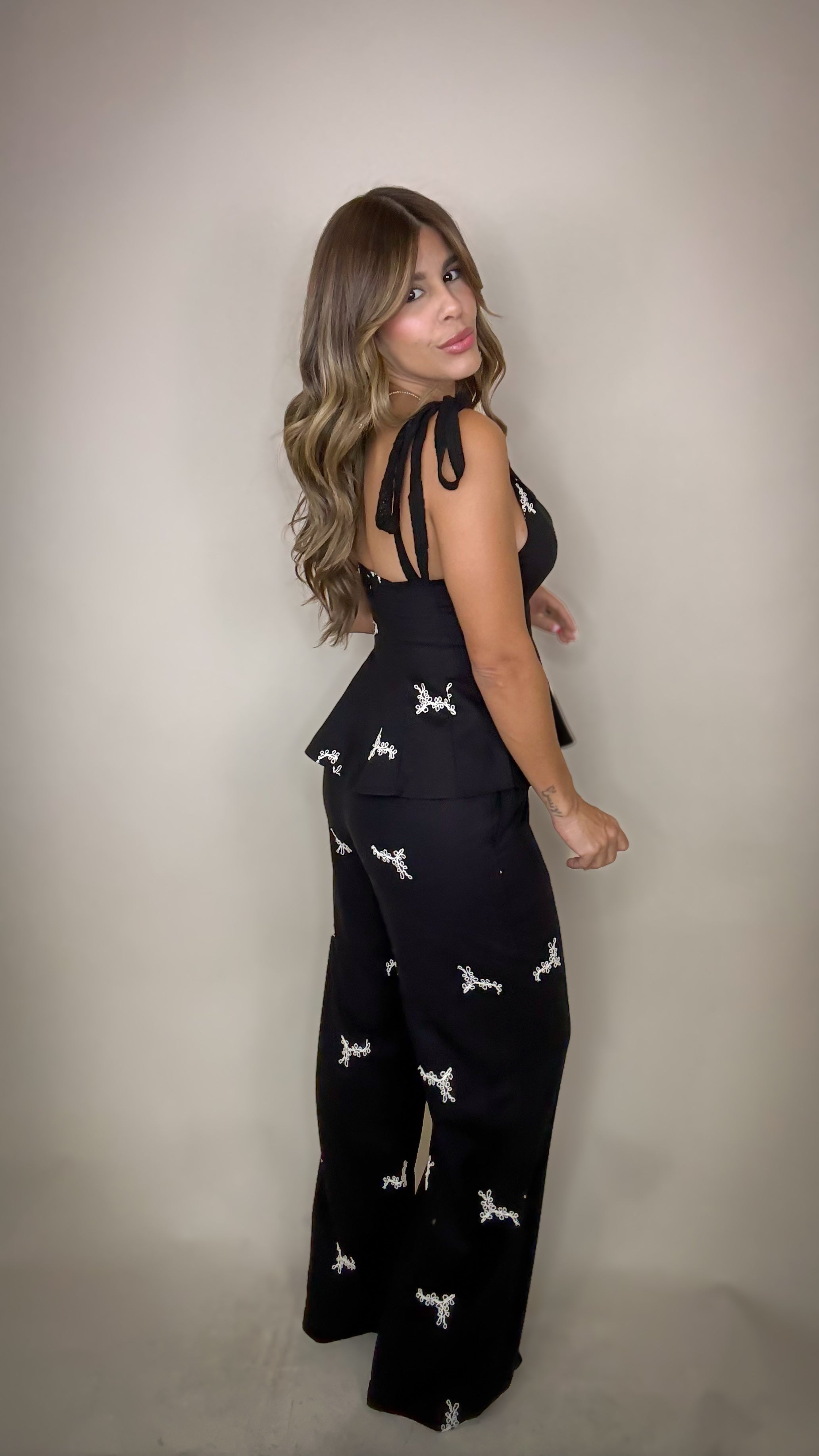 “ILIANNA” PEPLUM TOP AND WIDE LEG PANT SET