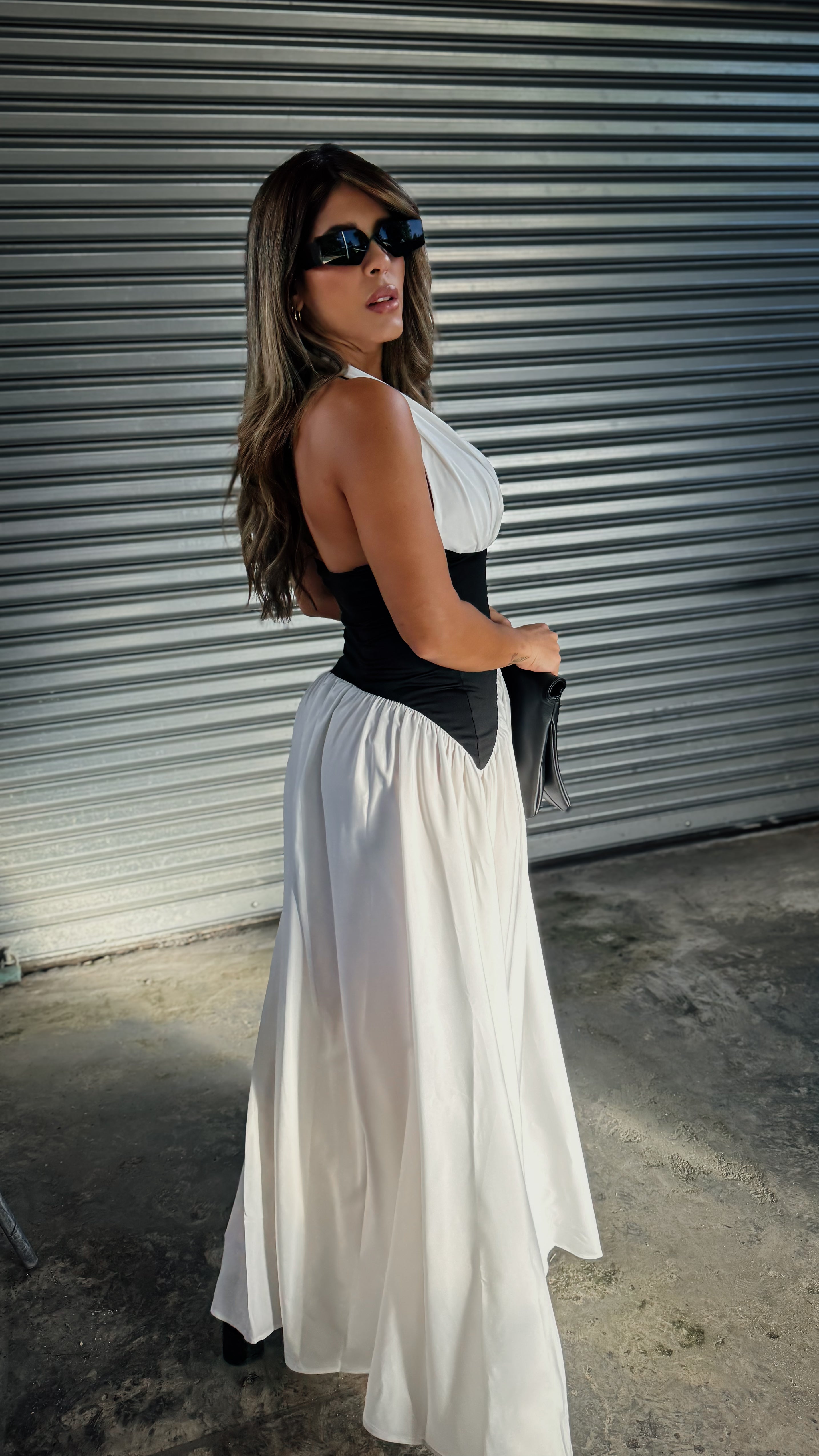 “BRIDGET”HALTER FLARE MAXI DRESS