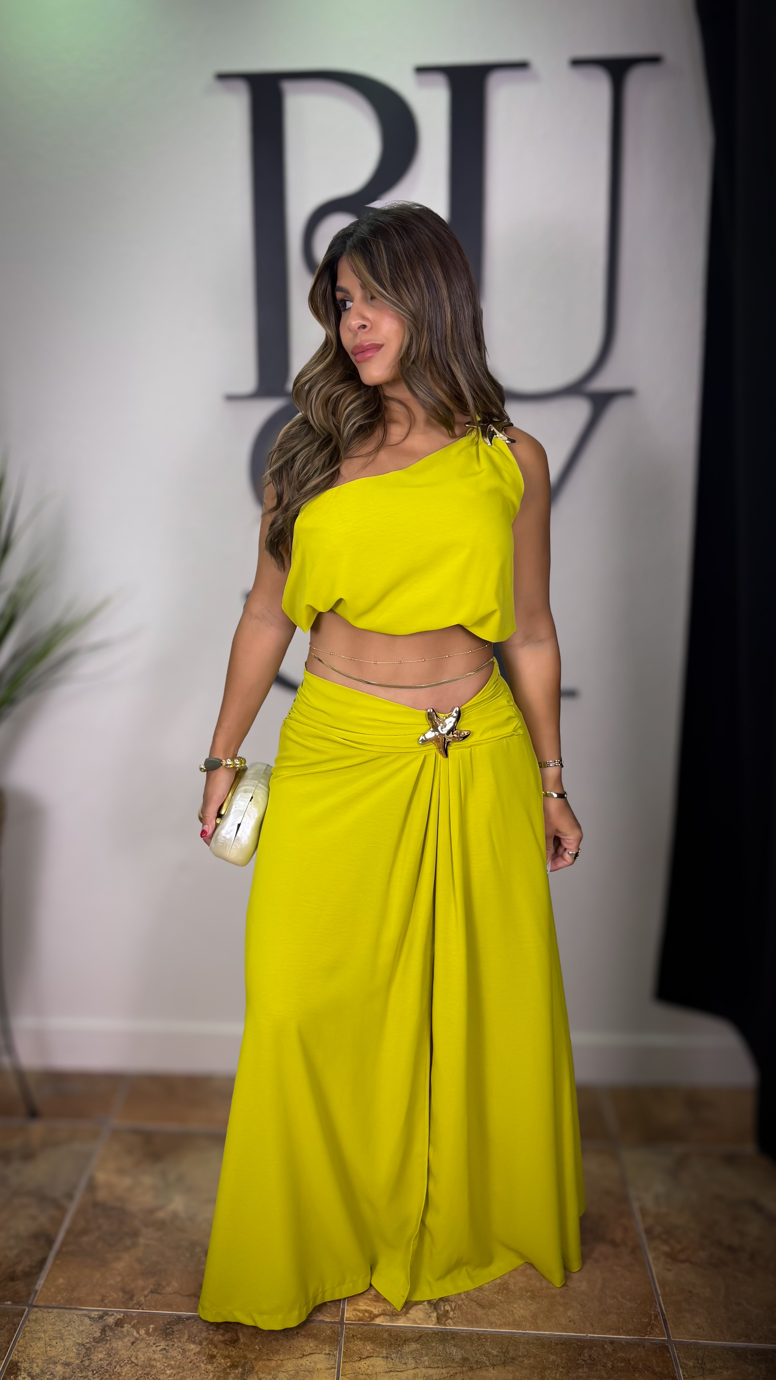 “LUMAR” ONE SHOULDER TOP AND MAXI SKIRT SET