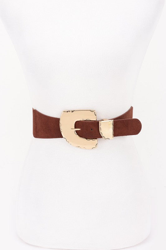 FAUX SUEDE METAL BUCKLE STRETCH BELT