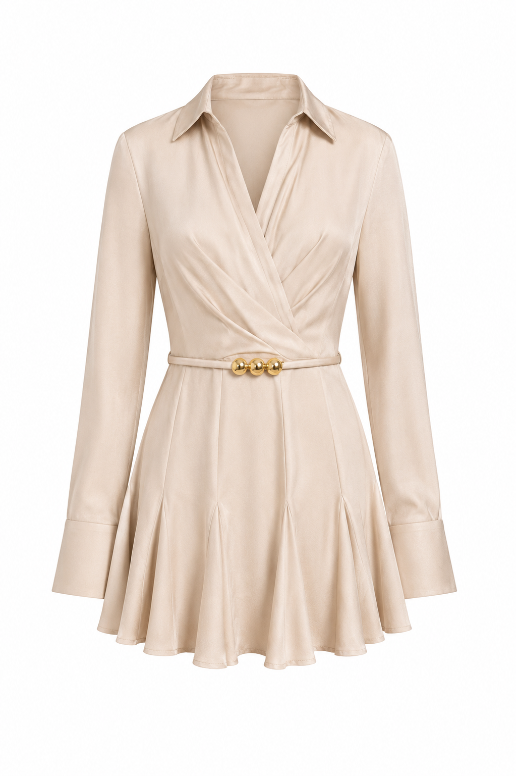 “EMI” SOLID COLLARED NECK FLARE SHIRT DRESS
