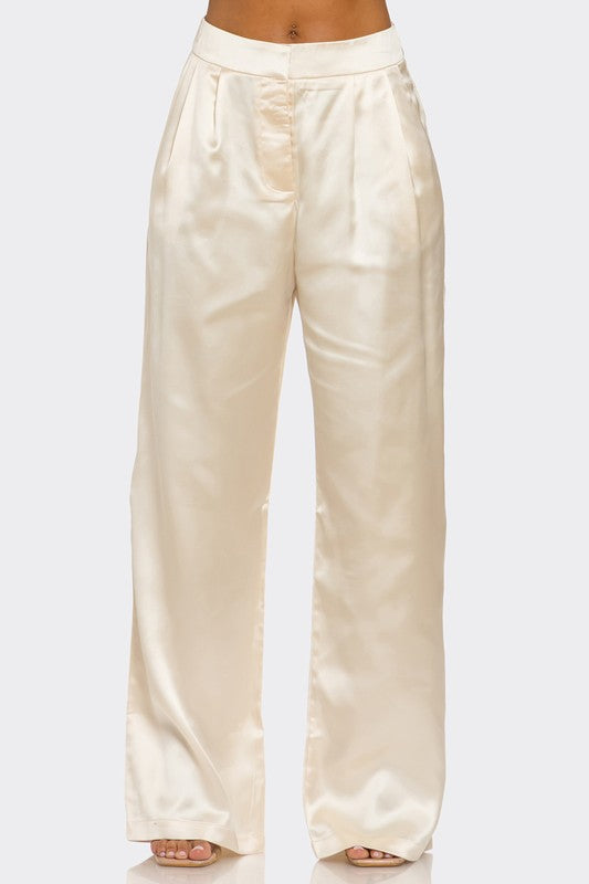 “SARAH” SATIN HIGH WAIST WIDE LEG PANTS