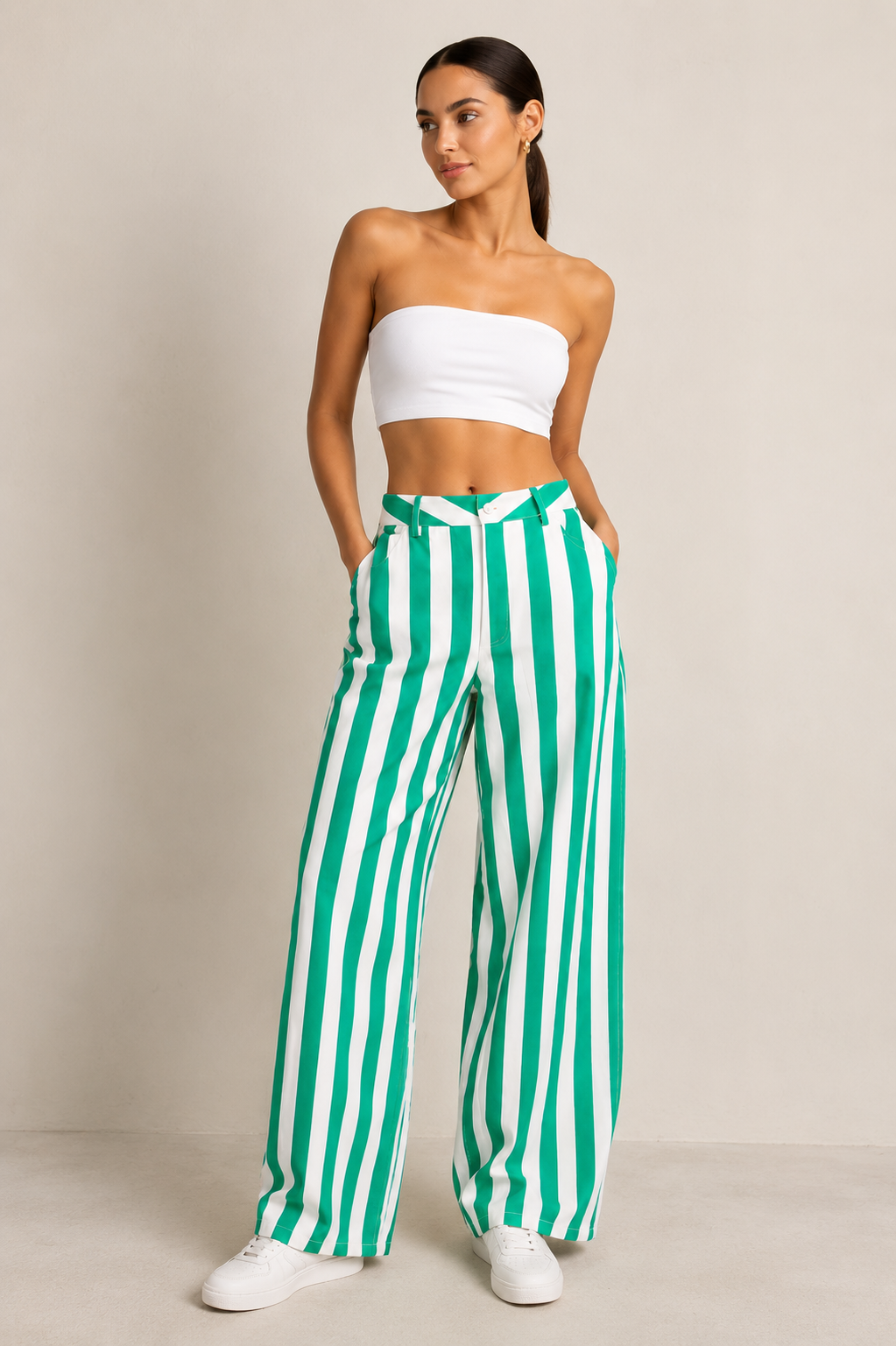 “ITALY” STRIPED WIDE LEG PANTS
