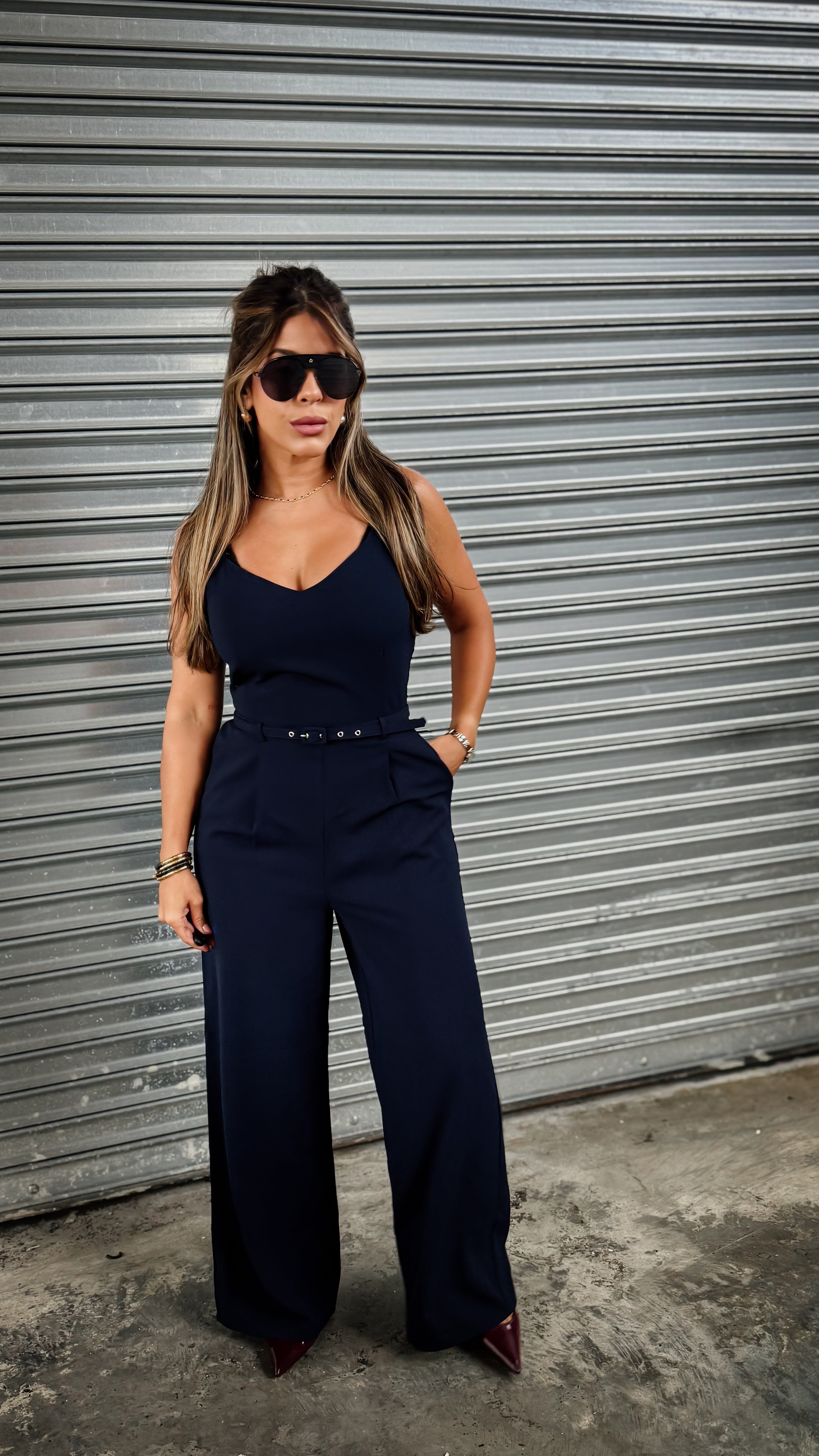 “LEAH” TWILL BELTED JUMPSUIT
