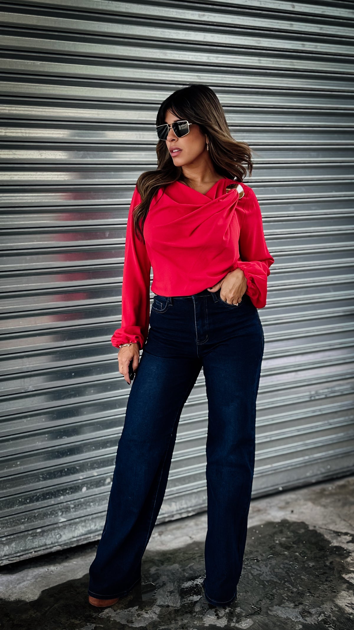 "GENEVIEVE" FLOWY NECKLINE WITH SHOULDER DETAIL TOP
