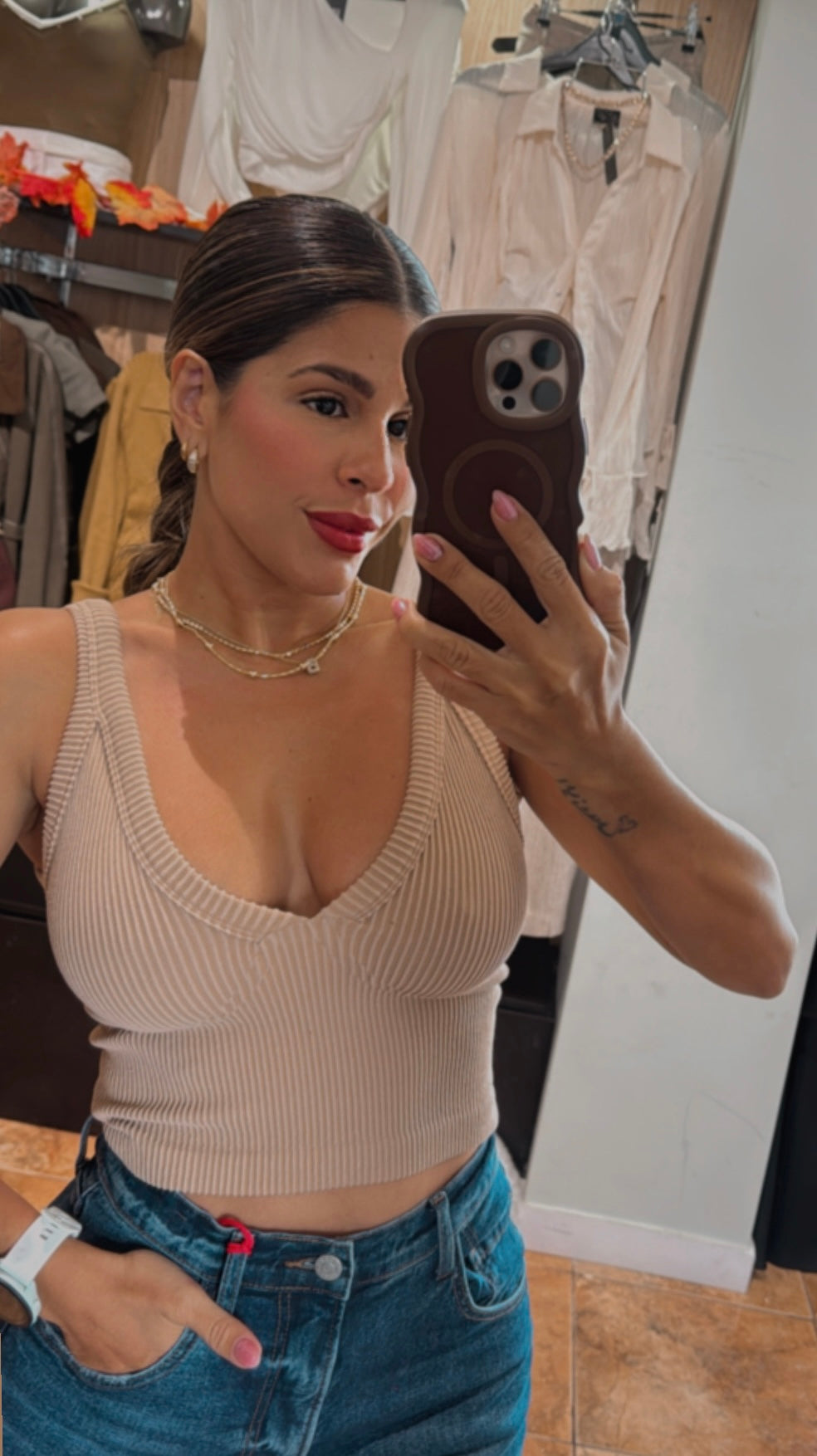 "GALI" RIBBED V NECK CAMI TOP