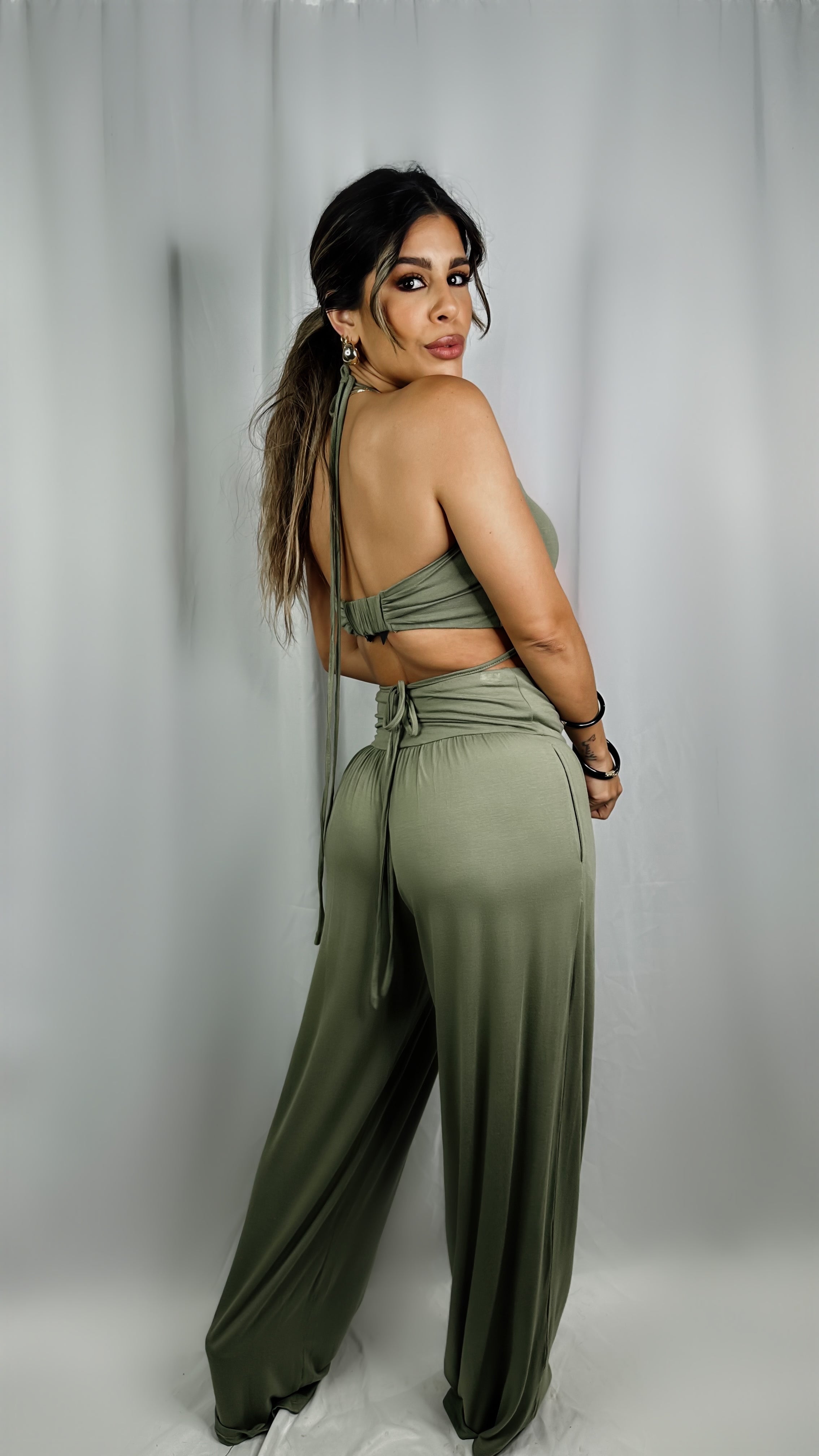 “MARLENE” HALTER TUBE TOP AND WIDE PANTS SET